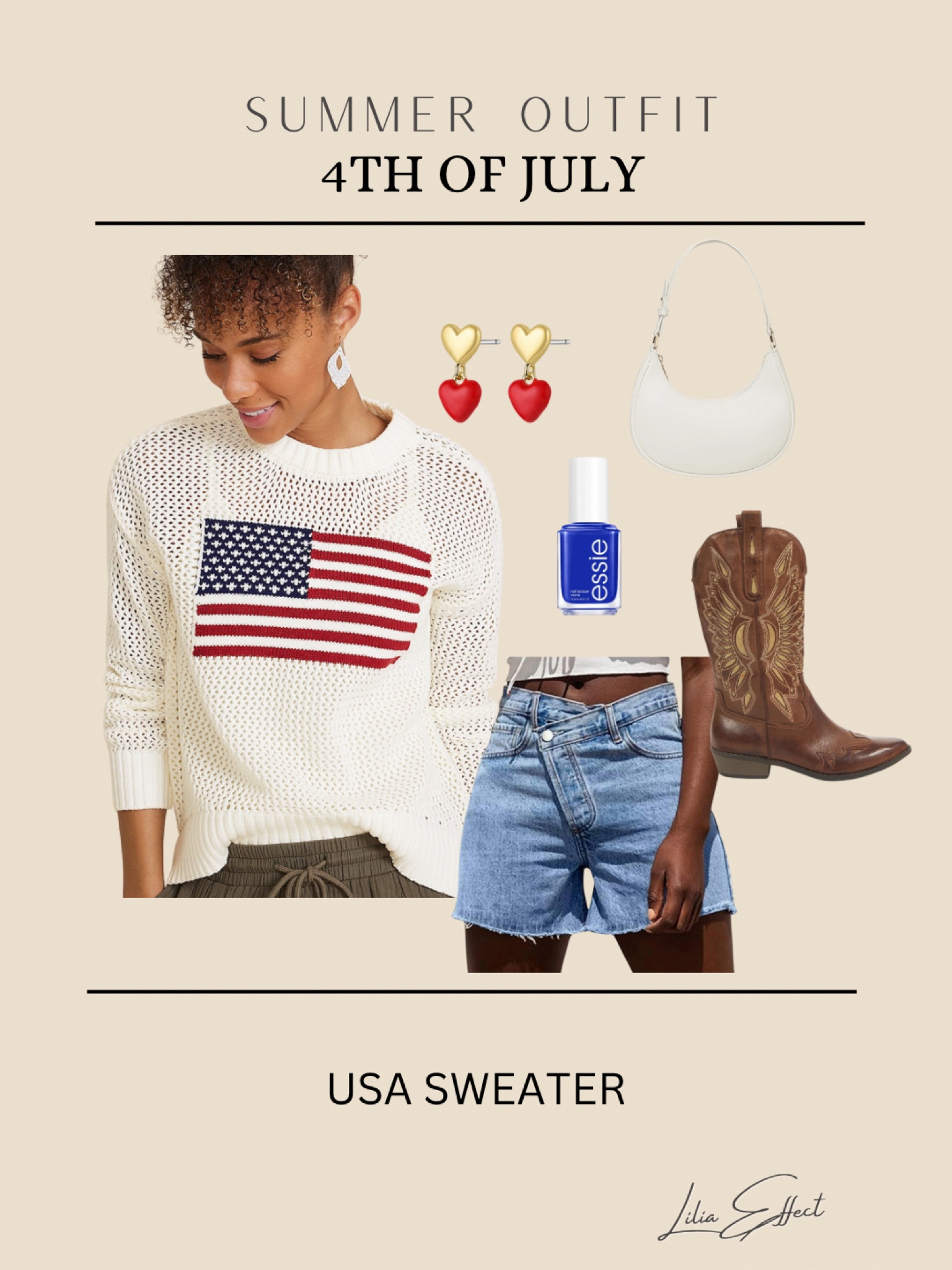 USA sweater outfit idea 

4th of July • patriotic outfit • white sweater • Fourth of July outfit idea -• brown cowboy boots • blue nail polish • white clutch • red earrings • ribbed shorts • red white blue outfit • summer outfit 

#LTKFindsUnder50 #LTKStyleTip #LTKSaleAlert