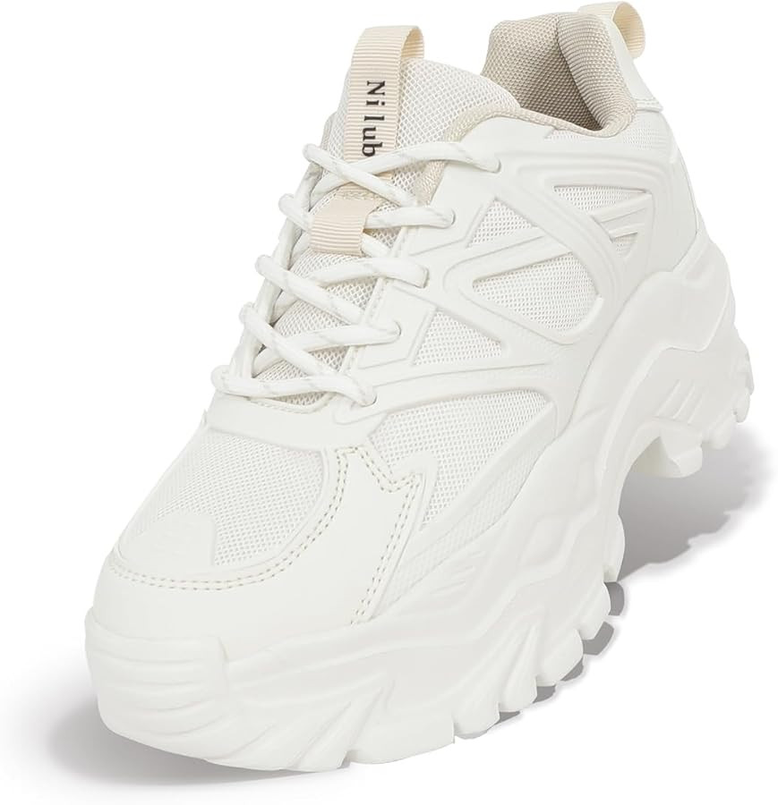 Chunky Sneakers for Women Platform White Mesh Dad Walking Shoes Comfortable Breathable Casual Fas... | Amazon (US)