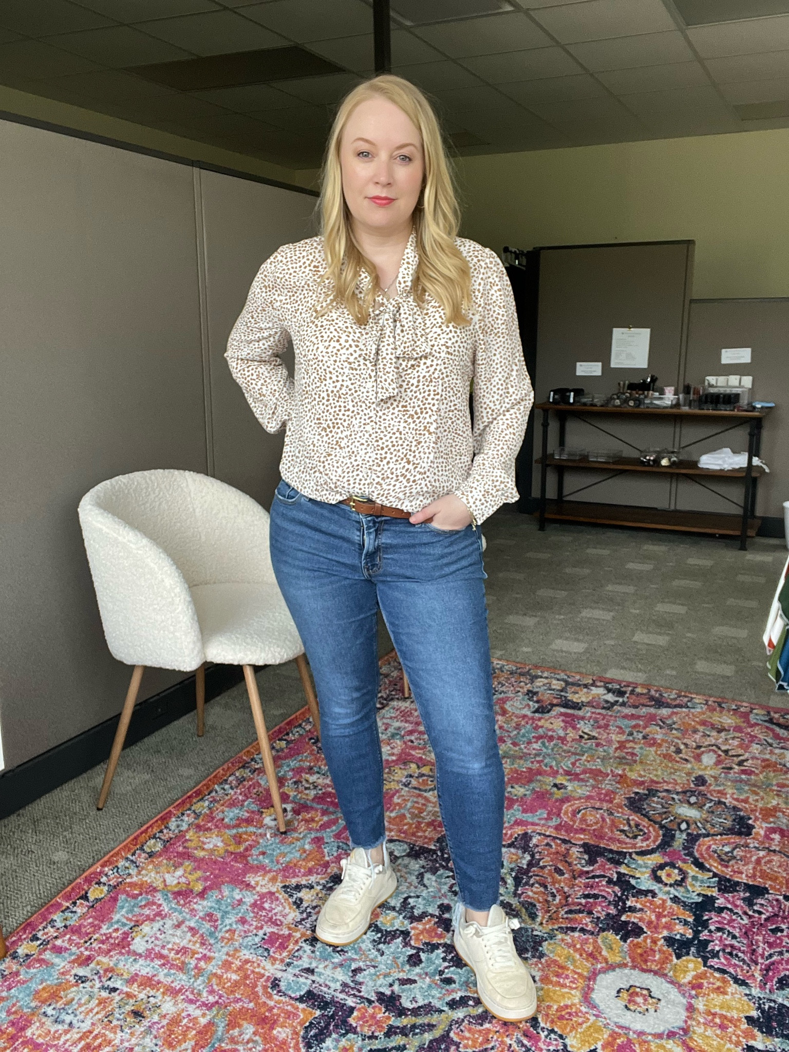 Love the subtle leopard and the bow tie on this blouse  