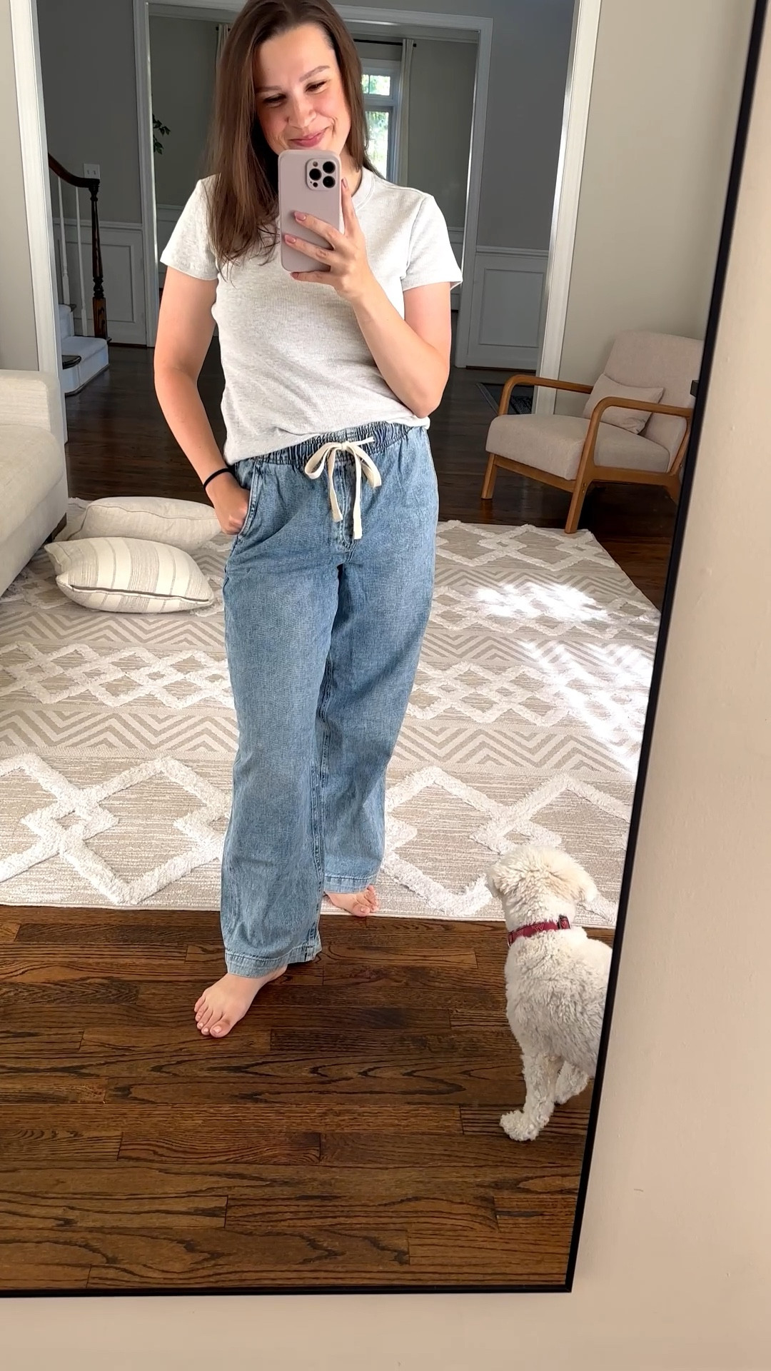 Comfy mom outfit for fall working from home! Pull on jeans in size medium and ribbed fitted t shirt in large. Need some accessories but this is a great outfit of basics to get you through the season!

#LTKFindsUnder50 #LTKMidsize #LTKSeasonal