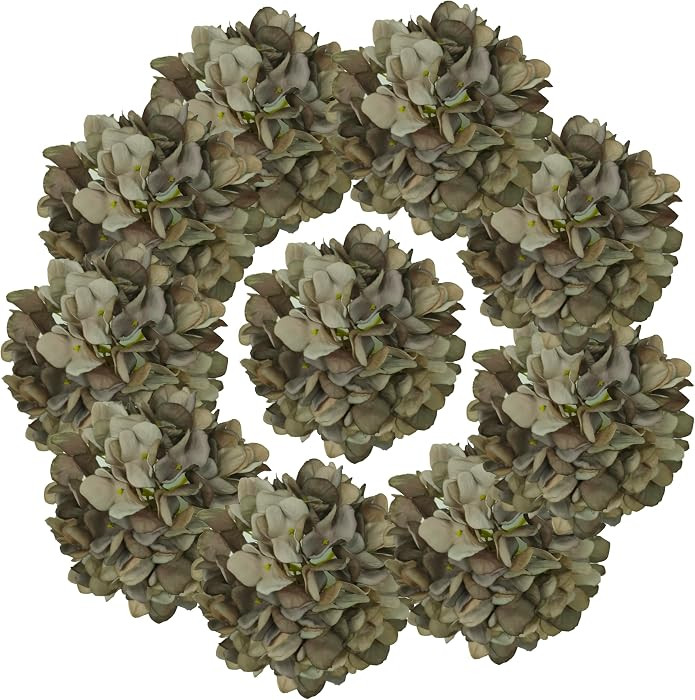 7.1''Coffee Hydrangea Artificial Flowers,10Pcs Artificial Silk Hydrangea Heads,81 Petals Faux Hydrangea Flowers Heads with Stems for Home Wedding Baby Shower Decor(Coffee) | Amazon (US)
