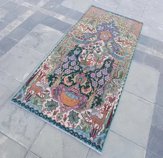 Green Persian Rug 2.8x5.7ftoriental Rughand Knotted - Etsy | Etsy (US)