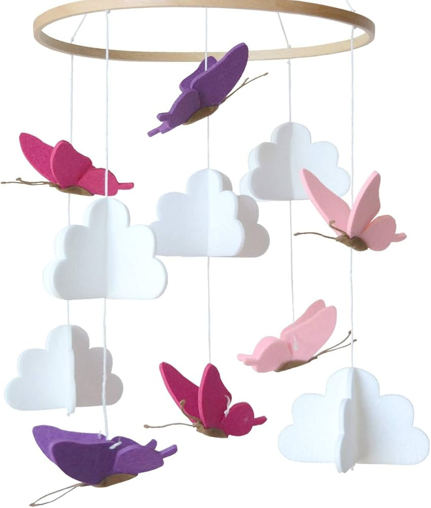 Baby Crib Mobile - Butterflies in The Clouds Nursery Crib Decoration for Girls & Boys - Pink & Pu... | Amazon (US)