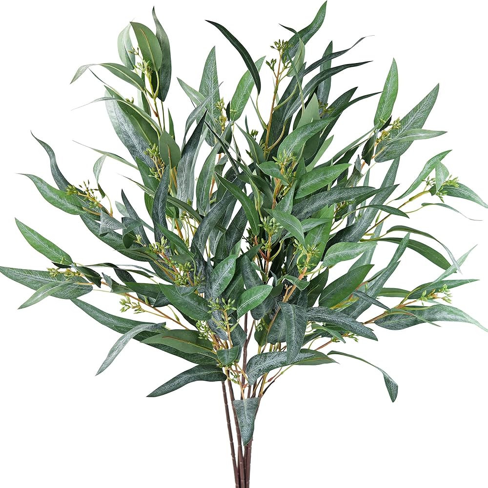 FiveSeasonStuff 33" Long Stem Seeded Willow Eucalyptus Artificial Greenery Fillers 6 Bunches | Amazon (US)