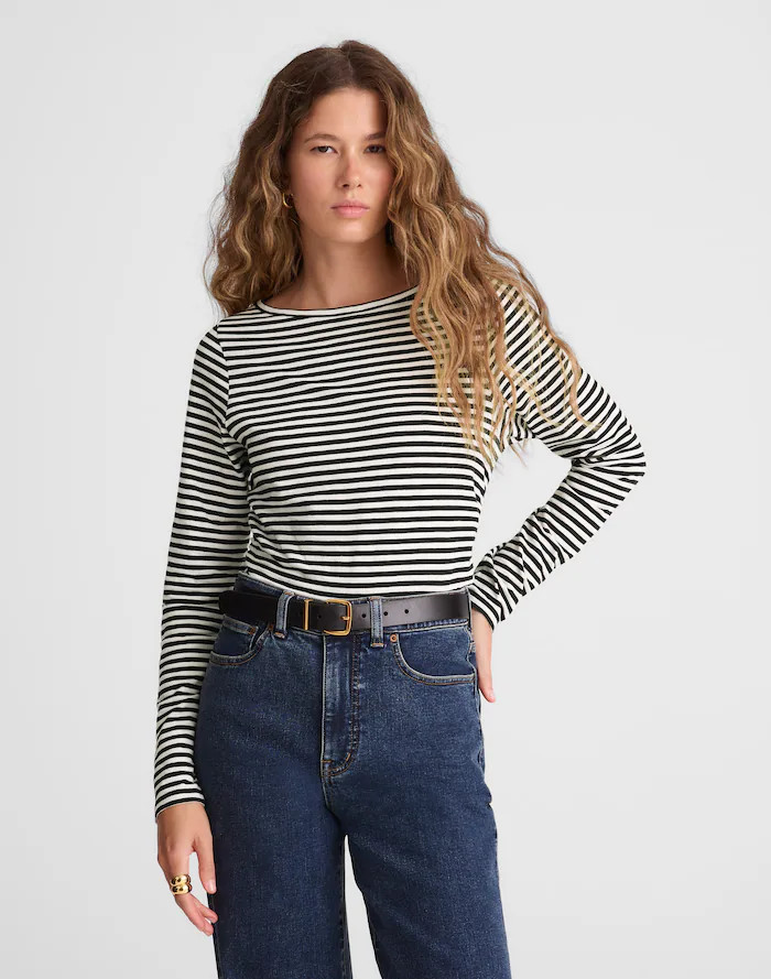 Ruched Crewneck Long-Sleeve Tee in Soft Slub | Madewell