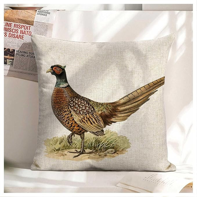 Linen Pillow Case Golden Pheasant 18x18 Inch Double Sided Decorative Cushion Cover for Sofa Bed C... | Amazon (US)