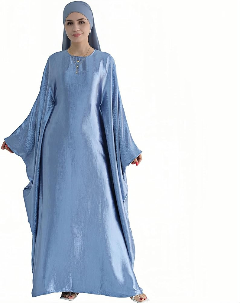 Abaya Muslim Women Dress Satin Batwing Sleeve Kaftan Maxi Arabian Dubai Islamic Ramadan Prayer Dr... | Amazon (US)