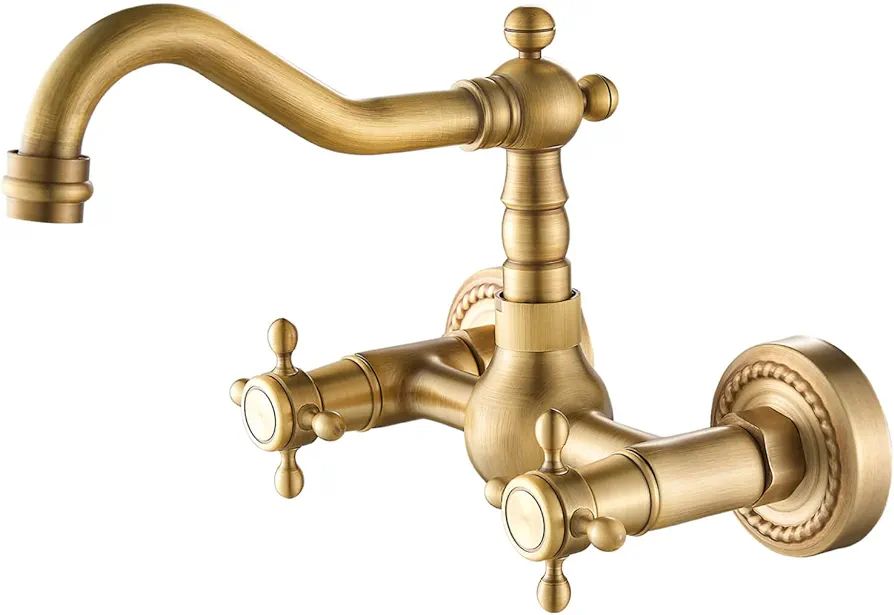 gotonovo Antique Brass Wall Mount Sink Faucet 6 Inch 2 Double Knobs Handle Vintage Kitchen Bathro... | Amazon (US)