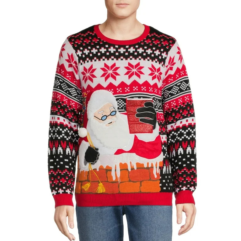 Holiday Time Men's Chimney Santa Ugly Christmas Sweater | Walmart (US)