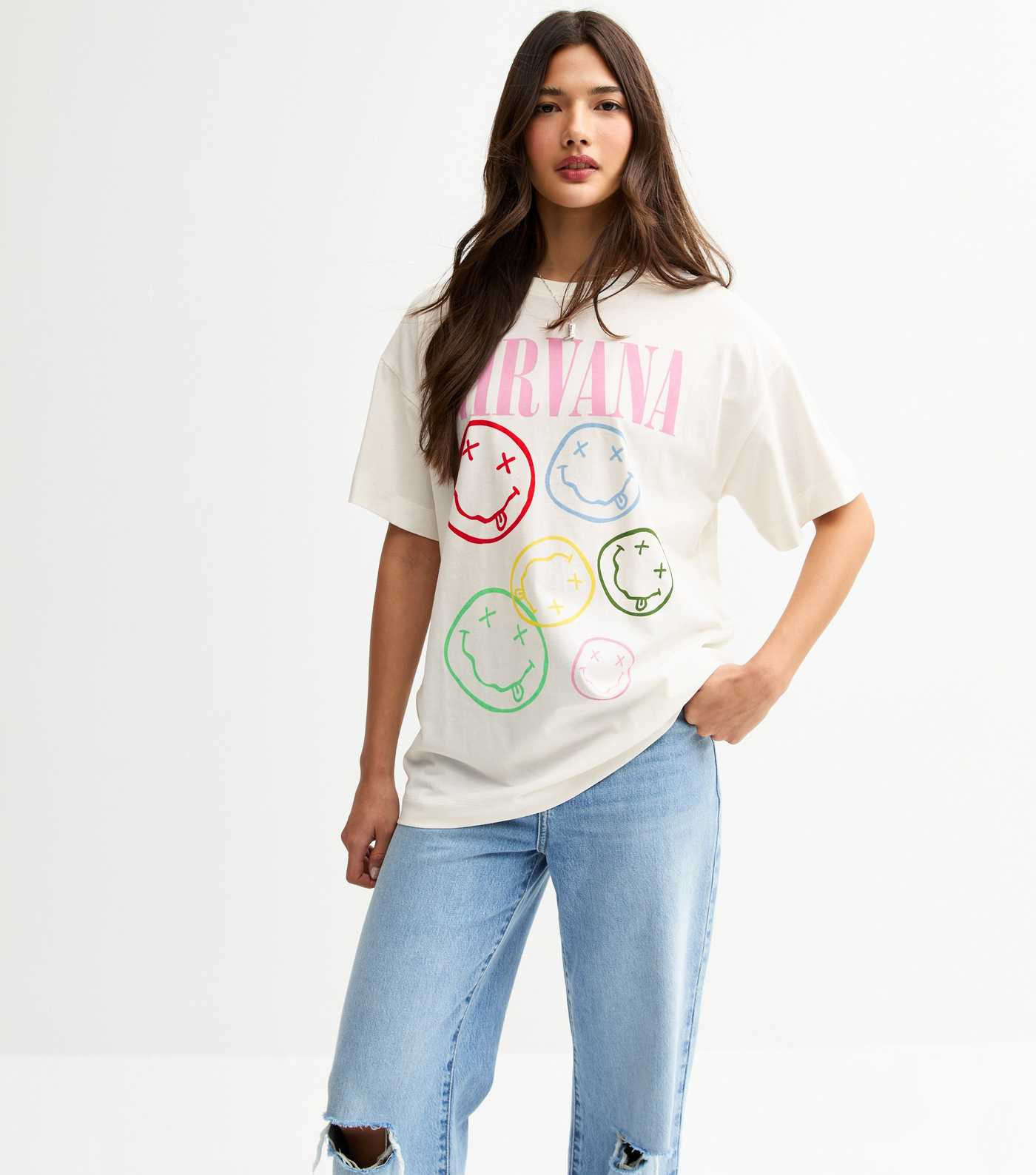 White Nirvana Print Oversized T-Shirt | New Look | New Look (UK)