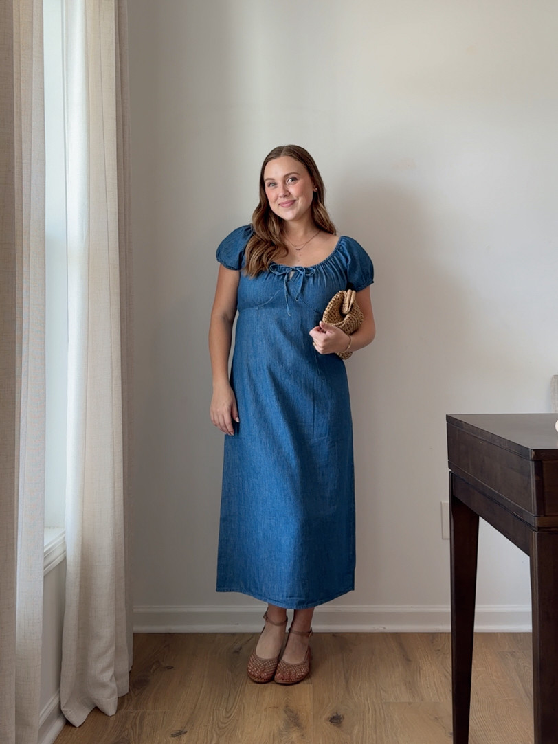 Wearing a medium in this old navy midi denim dress. Nursing friendly too! perfect for postpartum 

 
Spring outfits 2026, spring dress, chambray dress
 

#LTKootd #LTKMidsize #LTKmomlife