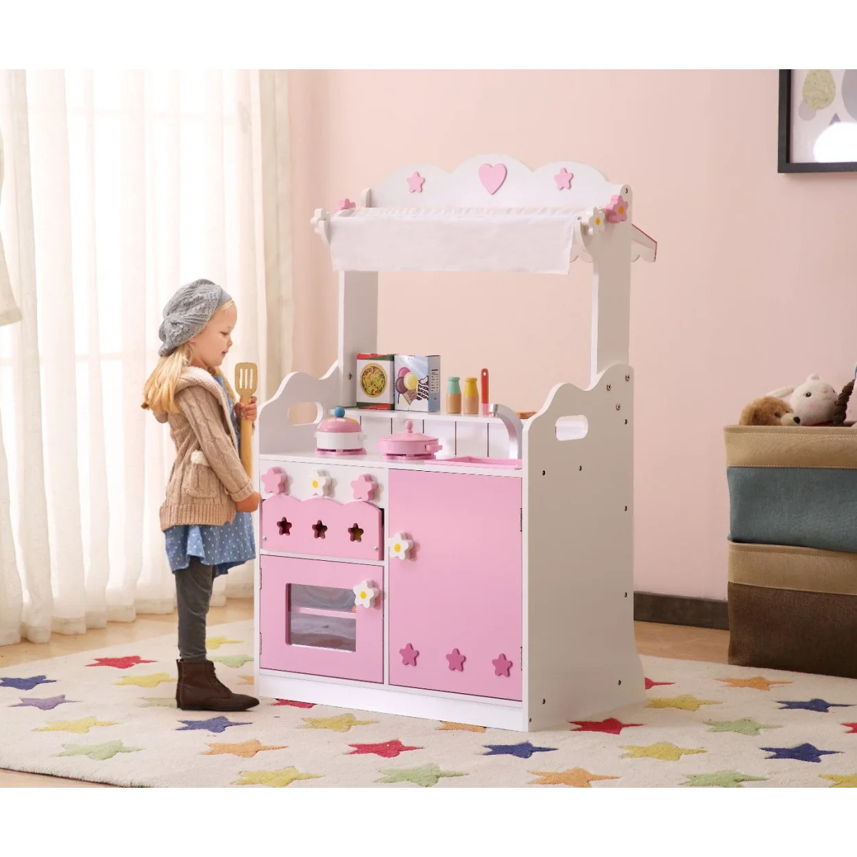 Kids Funnel 2 In 1 Pink Pretend Kitchen and Market Stall | Shop Simon