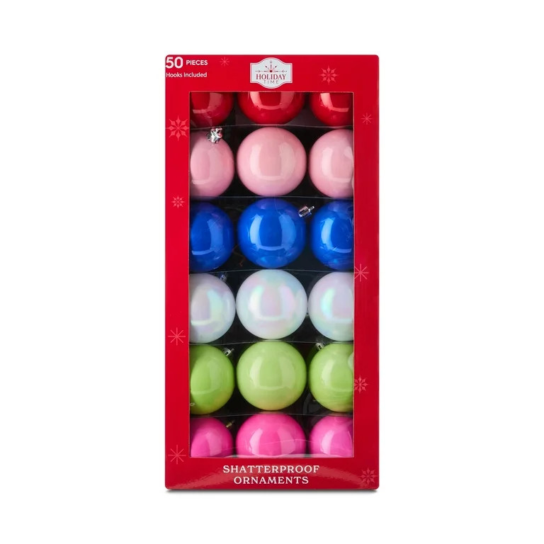 50-Count Brights Shatterproof Christmas Ball Ornaments, by Holiday Time | Walmart (US)