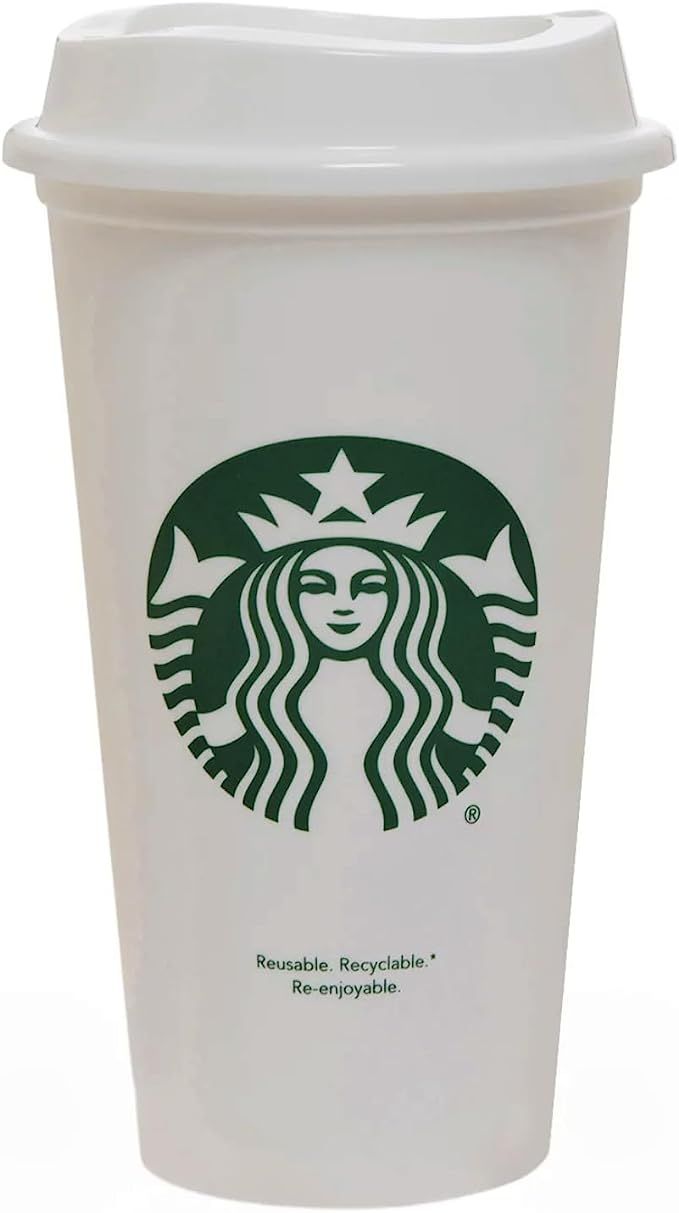 Starbucks White Reusable Travel Mug/Cup/Tumbler Grande Medium, 16oz 473ml | Amazon (US)