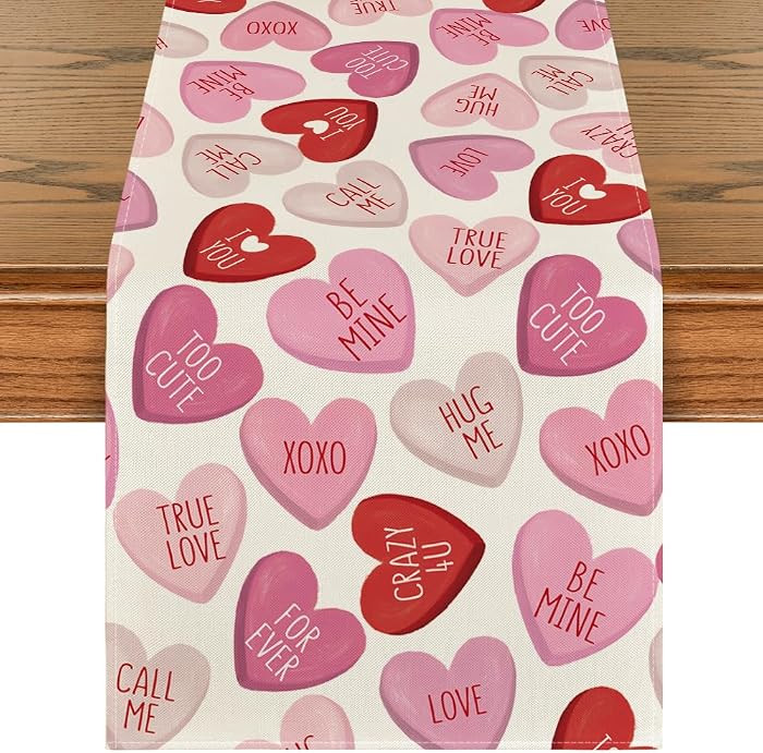 Artoid Mode Pink Ture Love Heart Valentine's Day Table Runner, Seasonal Kitchen Dining Table Deco... | Amazon (US)