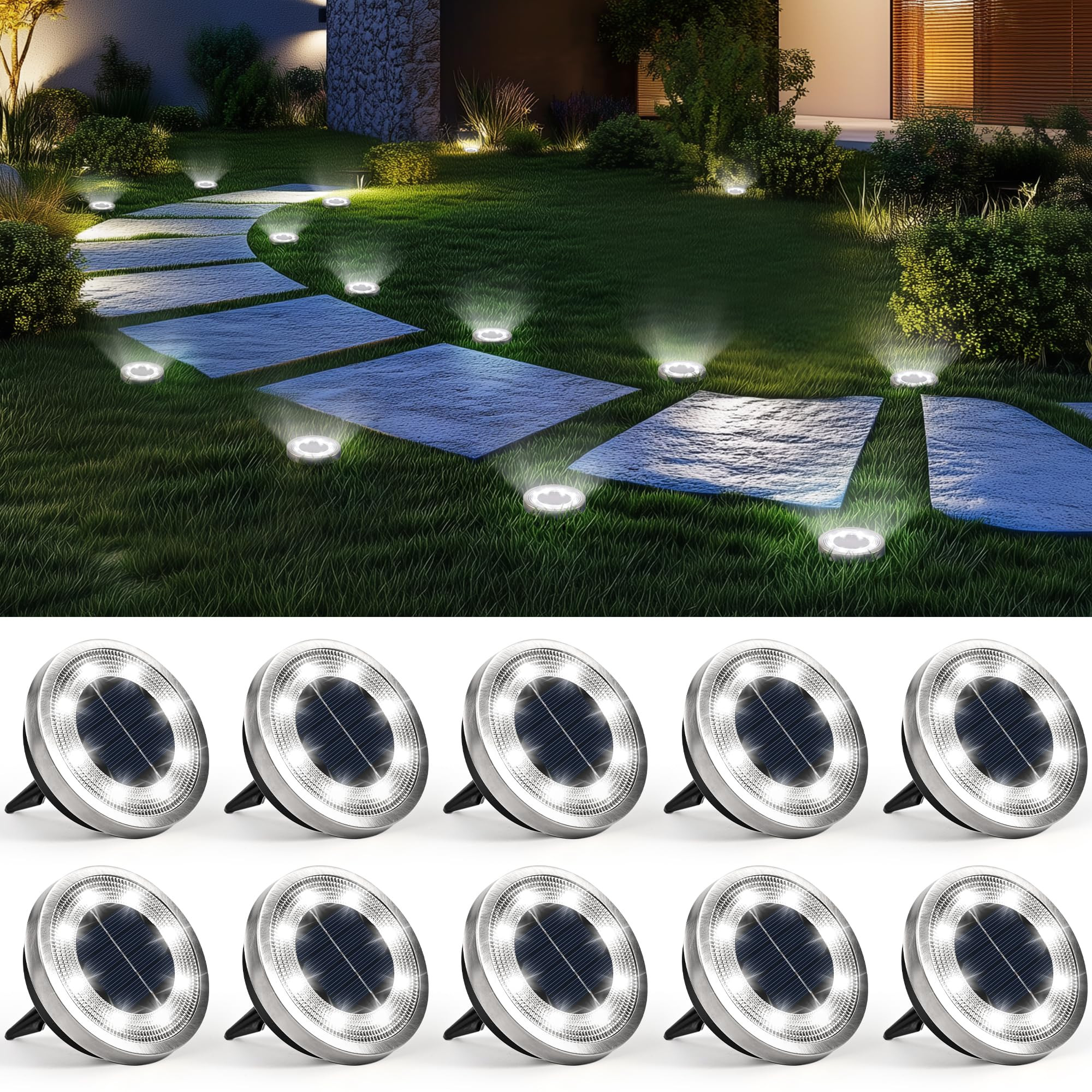 SOLPEX 10 Pack Solar Ground Lights Outdoor Waterproof, Solar Powered Pathway Lights, Landscape Li... | Amazon (US)