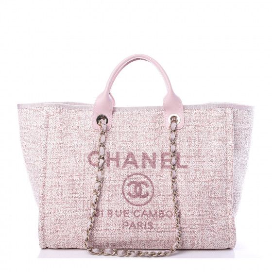 CHANEL Straw Lurex Medium Deauville Tote Pink | Fashionphile