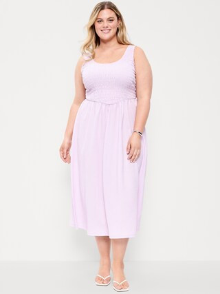 Fit & Flare Lightweight Smocked-Bodice Midi Dress | Old Navy (US)