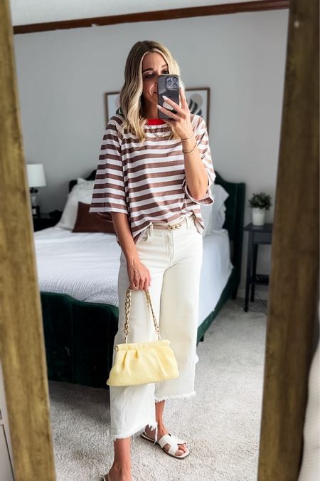 Casual cute summer look. Neutral look with a pop of color. 
Medium shirt- could have gone with regular size small since it’s already oversized 


#LTKSummerSales #LTKFindsUnder50 #LTKStyleTip