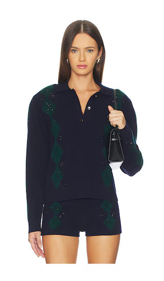 Nicolina Embellished Polo in Pine & Navy | Revolve Clothing (Global)