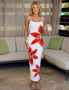 ZESICA Women\u2019s Summer Bodycon Maxi Dresses 2026 Floral Spaghetti Strap Square Neck Sleeveles... | Amazon (US)