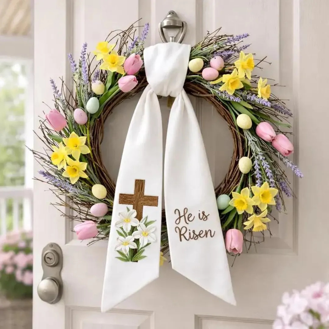 He is Risen easter Wreath Sash, Spring Holiday Outfit, Easter Door Wreath Sash, Baptism Gift | Etsy (US)