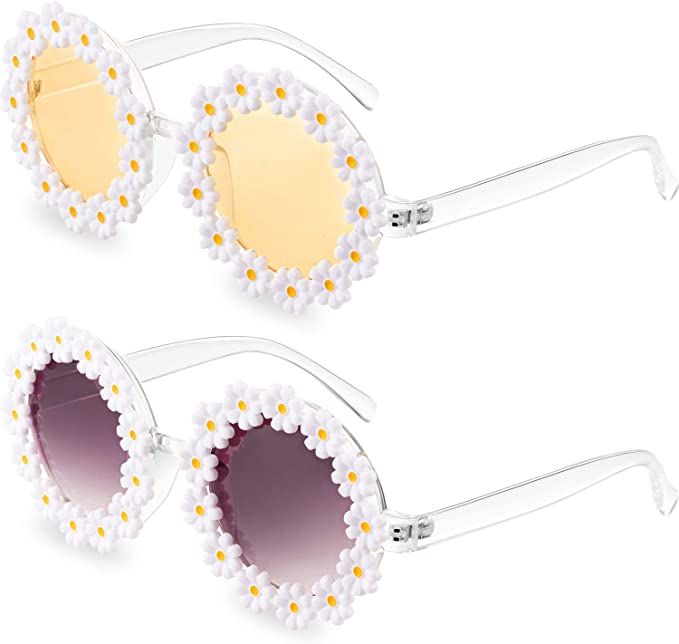 2 Pairs Women Daisy Round Party Sunglasses Flower Funny Sunglasses with 2 Pieces Glasses Cloth 2 ... | Amazon (US)