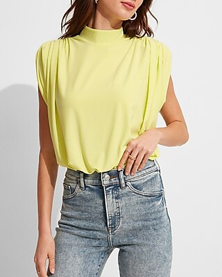 Draped Mock Neck Open Back Thong Bodysuit | Express