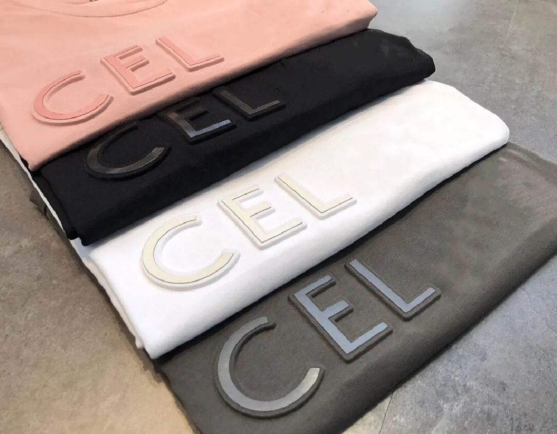 Designer CEL Triomphe Summer Embossed letters steel print women's T-shirt Loose cotton short slee... | DHGate