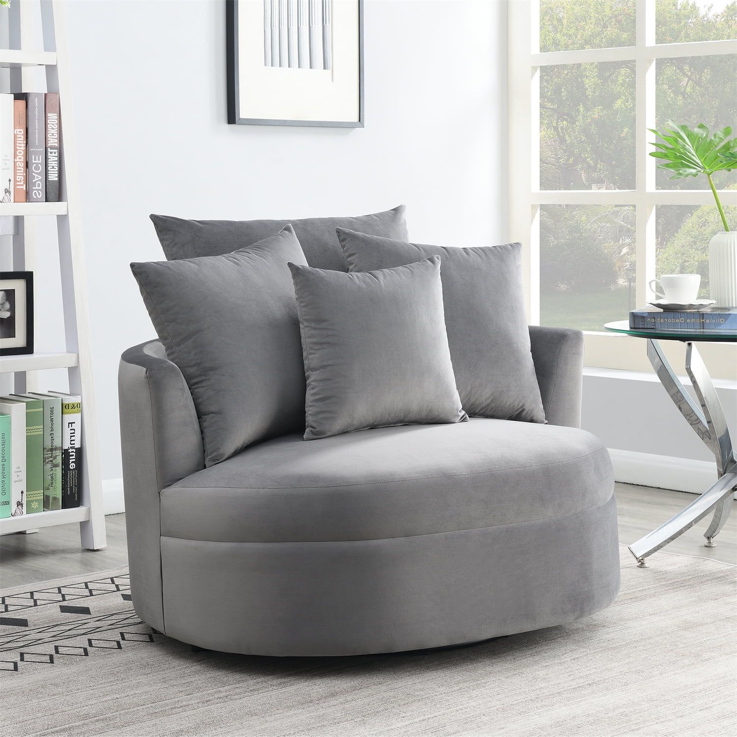 Swivel Barrel Chair with 4 Movable Pillow, Modern Velvet 360 Degree Swivel Accent Chair, Upholste... | Walmart (US)