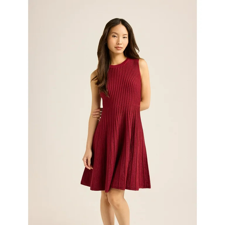 Scoop Women’s Metallic Knit Mini Flare Dress, Sizes XS-XXL - Walmart.com | Walmart (US)