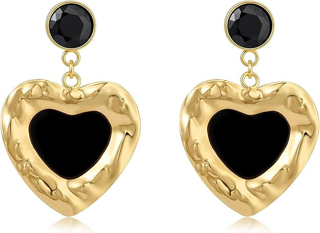 Black/White/Red/Green/Blue/Brown Heart Earrings for Women, Gold Plated Vintage Gold Earrings with... | Amazon (US)