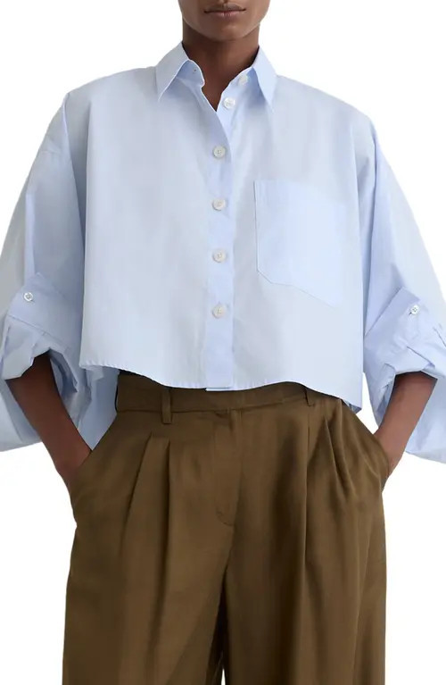 Reiss Solenge Boxy Cotton Button-Up Shirt in Blue at Nordstrom, Size 14 Us | Nordstrom