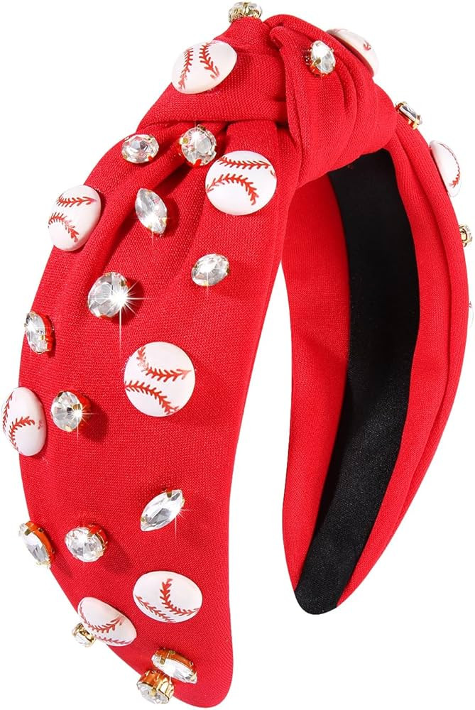 boderier Baseball Headband Hair Accessories Crystal Baseball Embellished Wide Knotted Headband fo... | Amazon (US)