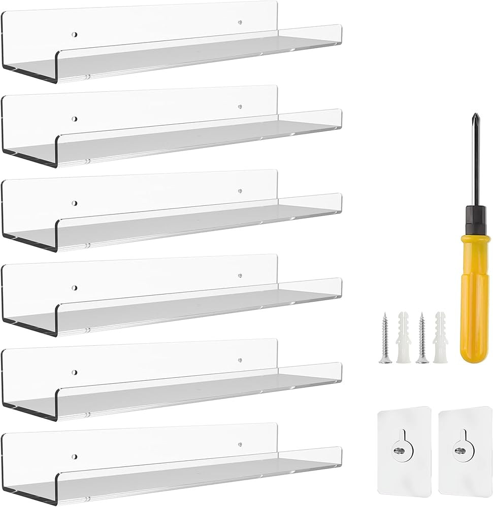BTSD-home 6 Pack 15'' Clear Acrylic Shelves for Wall, Acrylic Wall Shelves Invisible Mounted Disp... | Amazon (US)