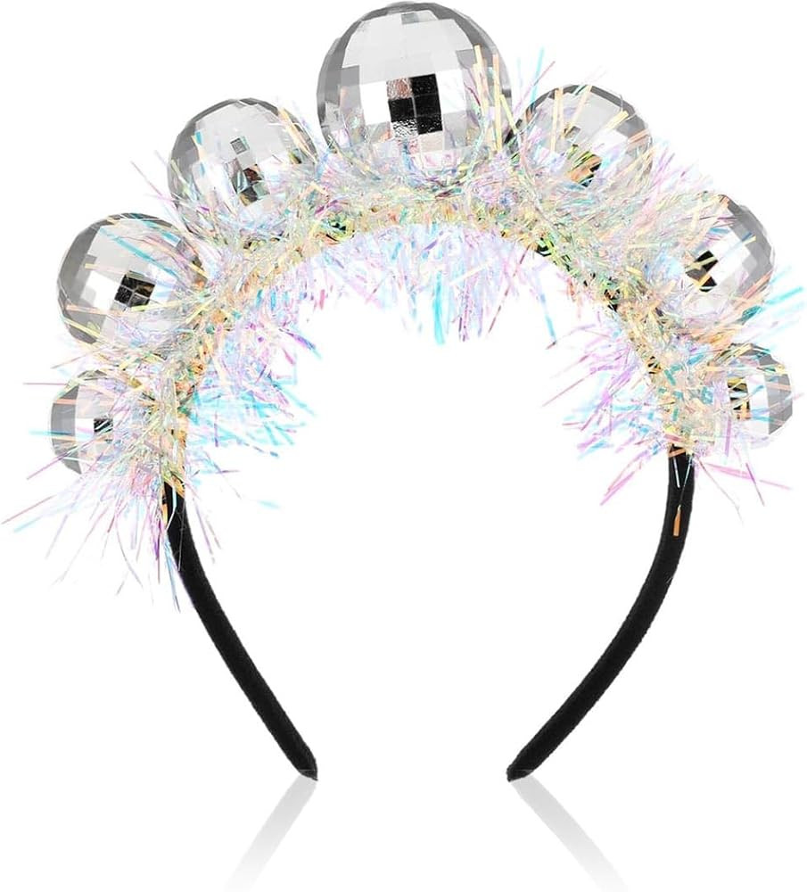 Janylin Women Disco Ball Crown Headband Girls Birthday Hairband Sparkly Silver Headpieces Party R... | Amazon (US)