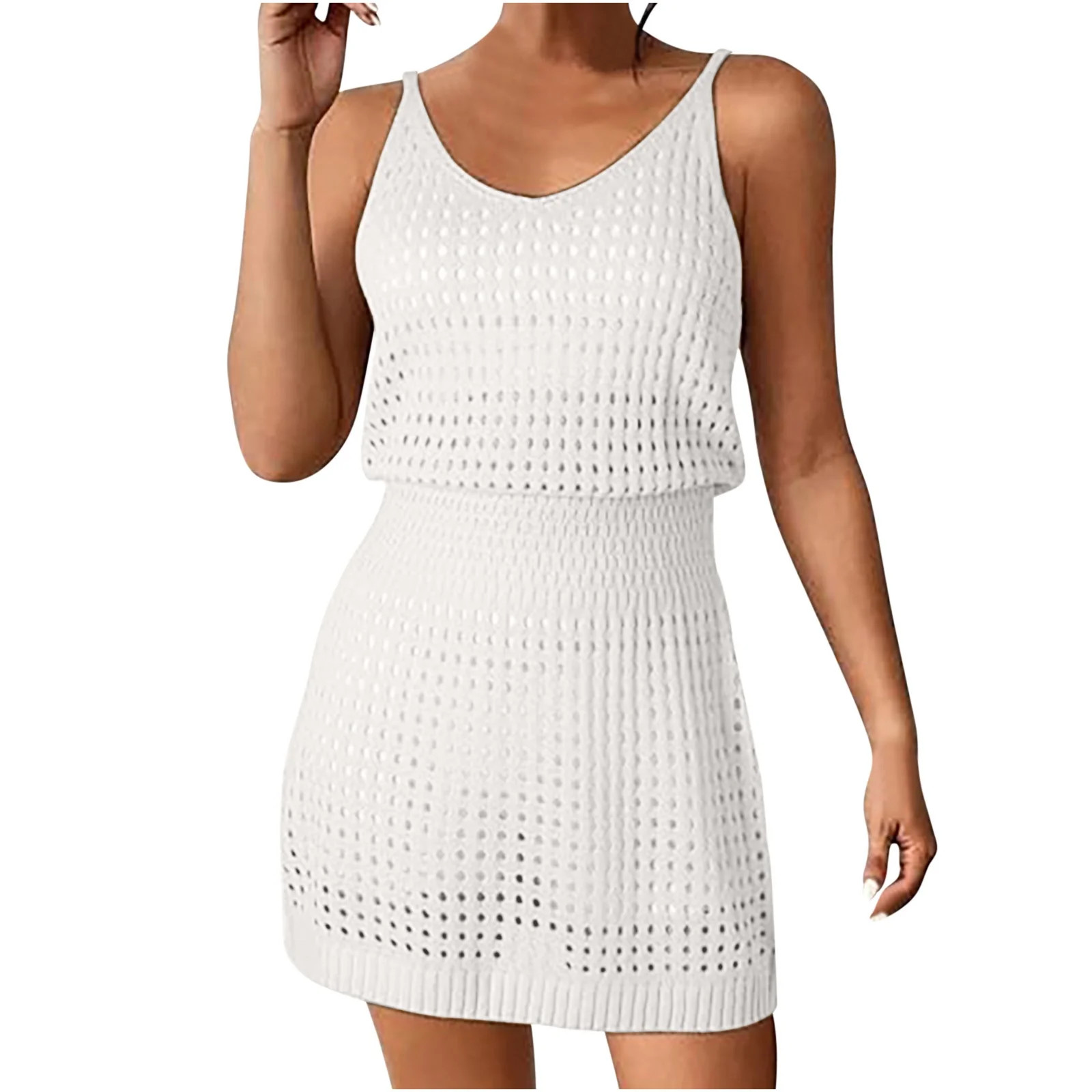 BLVB Womens Crochet Swimsuit Coverup Sleeveless Bathing Suit Beach Cover up Knit Summer Dress for... | Walmart (US)
