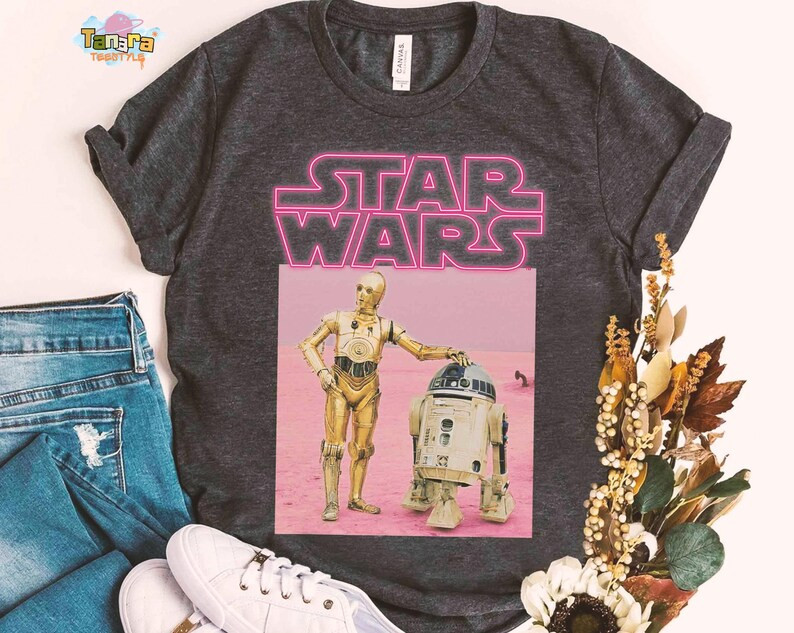 Star Wars Droids R2-D2 C-3PO Tee, Crop Top, Funny Pink Neon Portrait, Galaxy's Edge Collection, P... | Etsy (Global)
