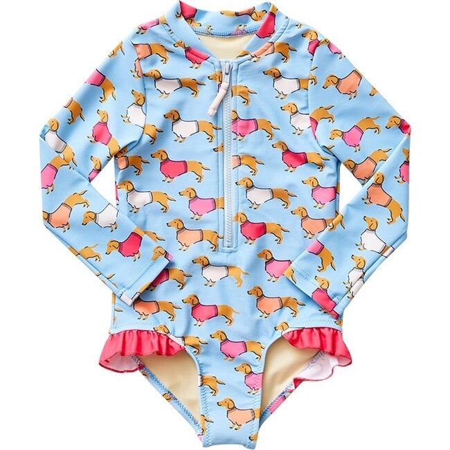 Arden Swimsuit, Blue Dachshunds - Pink Chicken Swim | Maisonette | Maisonette