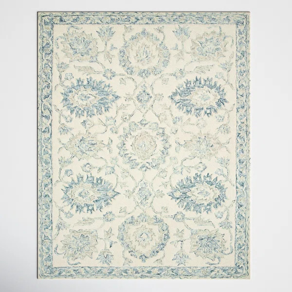 Aden Wool Ivory/Blue Rug | Wayfair North America