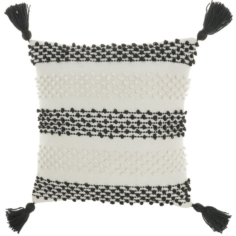 Nourison Textured Stripe Tassle Black White 18" x 18" Indoor/Outdoor Throw Pillow - Walmart.com | Walmart (US)
