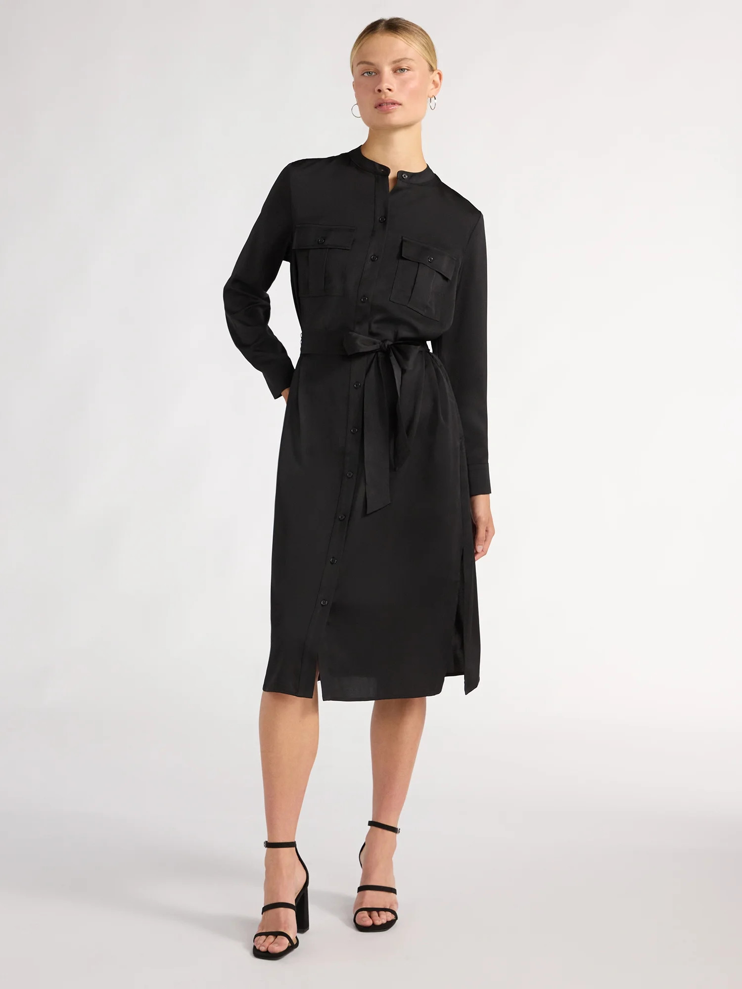 Scoop Women’s Satin Button Down Dress with Cargo Pockets, Sizes XS-XXL | Walmart (US)