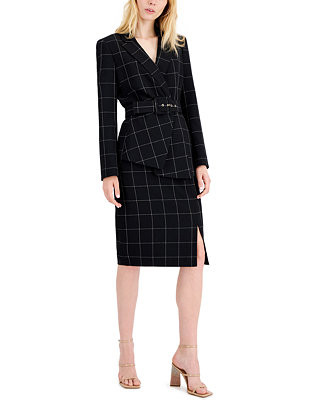 Women's Windowpane-Print Skirt Suit Set | Macy's