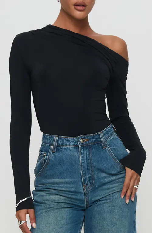Princess Polly Antilles One-Shoulder Long Sleeve Bodysuit in Black at Nordstrom, Size 0 | Nordstrom