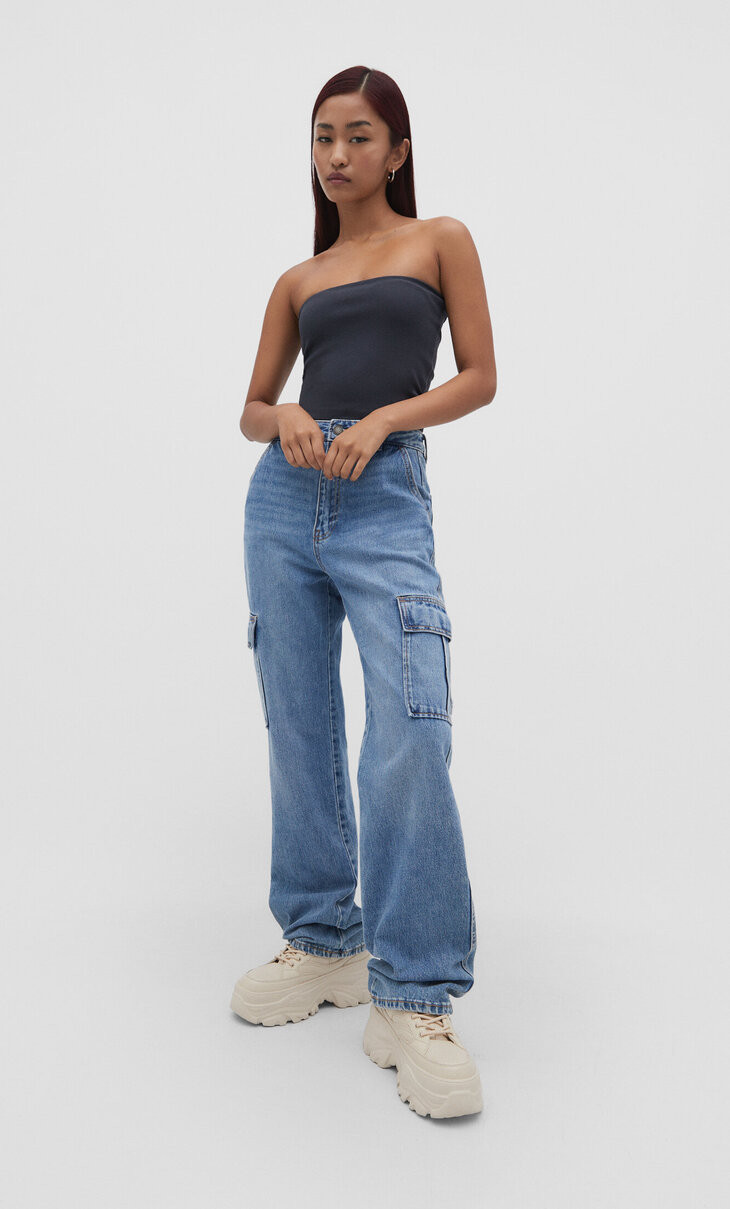 Cargojeans im Straight-Fit - Mode für Damen | Stradivarius Deutschland | Stradivarius DE