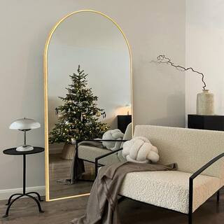 28 in. W x 71 in. H Oversized Modern Arch Full-Length Gold Wall Mounted Standing Mirror Floor Mirror | The Home Depot