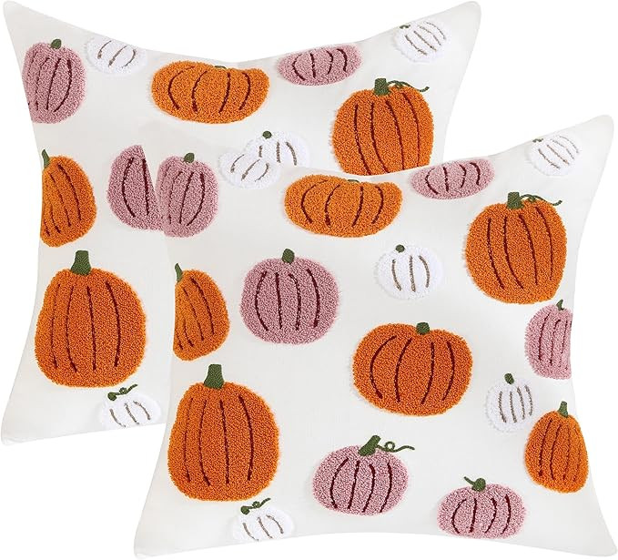 Tosleo Pink Halloween Throw Pillow Covers 18x18 inch Set of 2 Halloween Orange Pumpkins 3D Embroi... | Amazon (US)