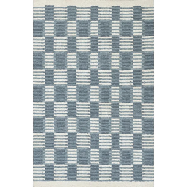 Freya Geometric Hand Woven Wool and Cotton Blue Area Rug | Wayfair North America