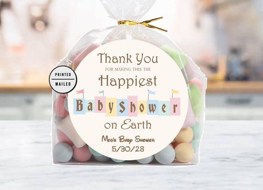 Happiest Baby Shower on Earth Favor Stickers Baby Shower, Disney Land Birthday Thank You, Mickey,... | Etsy (US)