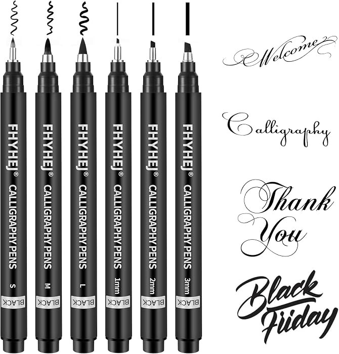 6 Size Calligraphy Brush Pens Set for Beginner Hand Lettering | Amazon (US)